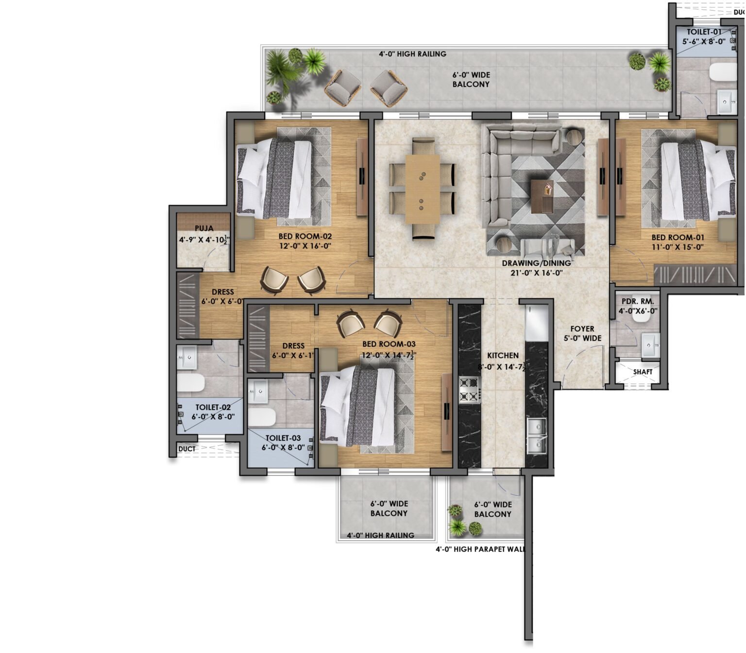 3 BHK 2350 SqFt